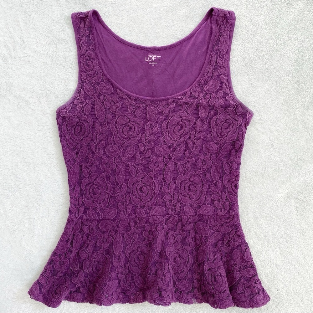 Ann Taylor loft purple rose lace tank top